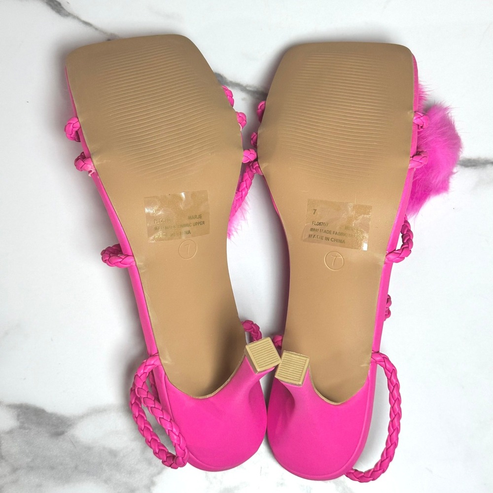 Cape Robbin Marje Pink Faux Fur Pom Pom Lace Up Braided Stiletto Heels SZ 7 NEW - Picture 6 of 7